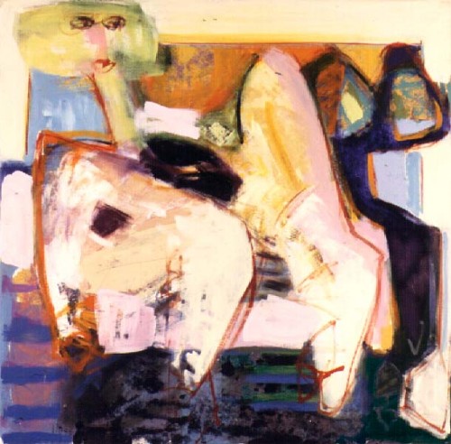 Fotograf: Eget foto
Værk  titel: Hvilende dame med kæledyr 
Værk  type: Maleri 
Materiale: Olie på lærred 
Størrelse: 100x100 cm 
Færdiggjort: 1994 