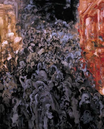 Fotograf: Bent Ryberg
Værk  titel: Menneske muren - udsnit 
Værk  type: Maleri 
Materiale: Acryl på lærred 
Størrelse: 195 x 360 cm 
Færdiggjort: 1996 