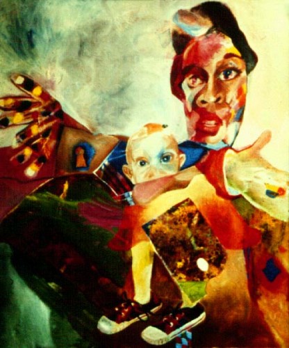 Fotograf: Eget foto
Værk  titel: Mor og barn 
Værk  type: Maleri 
Materiale: Olie på lærred 
Størrelse: 100 x 84 cm. 
Færdiggjort: 1988 