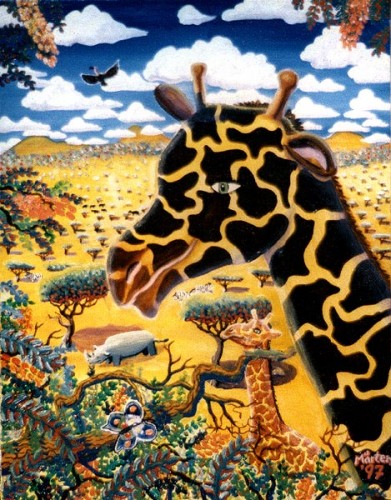 Fotograf: M&aring;rten BreumVærk  titel: Giraf Værk  type: Maleri Materiale: Olie p&aring; l&aelig;rred Størrelse: 80 x 60 cm Færdiggjort: 1997 &nbsp;&nbsp;Placering: C. Toubro