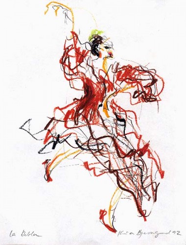 Fotograf: Kunstnernes Hus
Værk  titel: La Debla, Flamenco 
Værk  type: Tegning 
Materiale: Blyant og kridt på papir 
Størrelse: 24x18 cm. 
Færdiggjort: 1992 