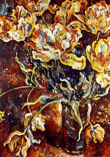 Fotograf: Malte Hansen
Værk  titel: Gule tulipaner 
Værk  type: Maleri 
Materiale: Acryl på træ 
Størrelse: 122 x 80 cm. 
Færdiggjort: 1998 
Placering: Støvring Kommune 