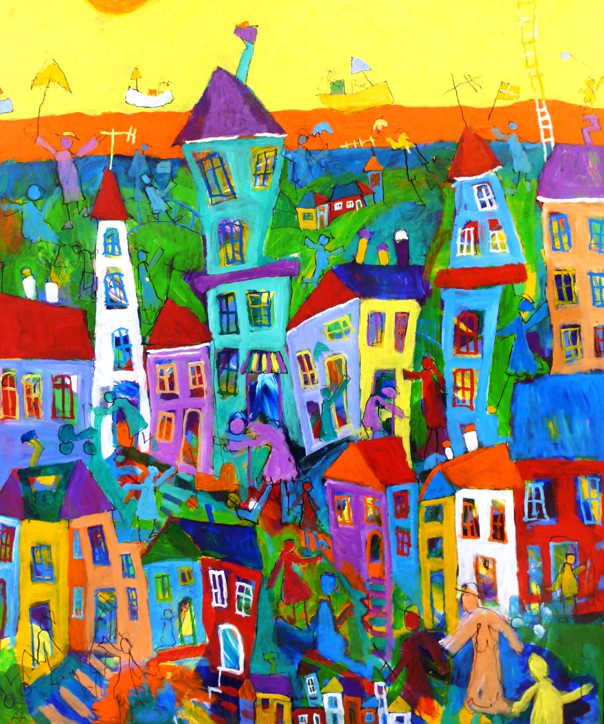 MN120 124x104 www.anetteandersen.com anetteandersenart skæve huse glade farver