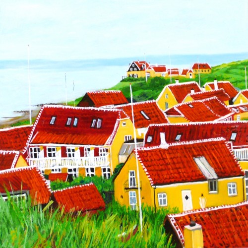 OP170 60x60 4800 kr. www.anetteandersen.com anetteandersenart skæve huse glade farver anette anderse