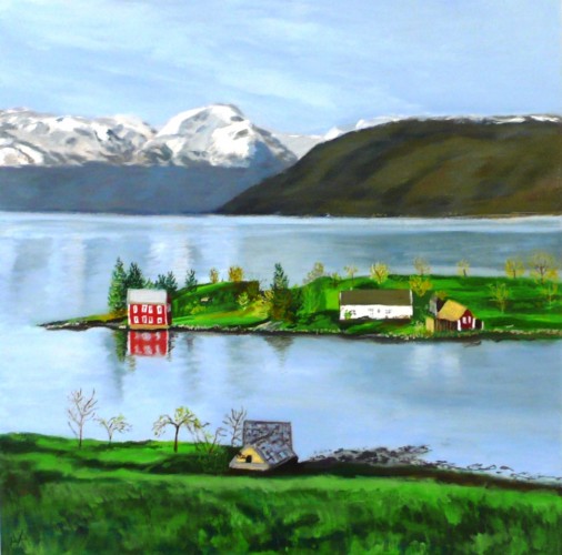 OP187 60x60 www.anetteandersen.com anetteandersenart skæve huse glade farver anette andersen